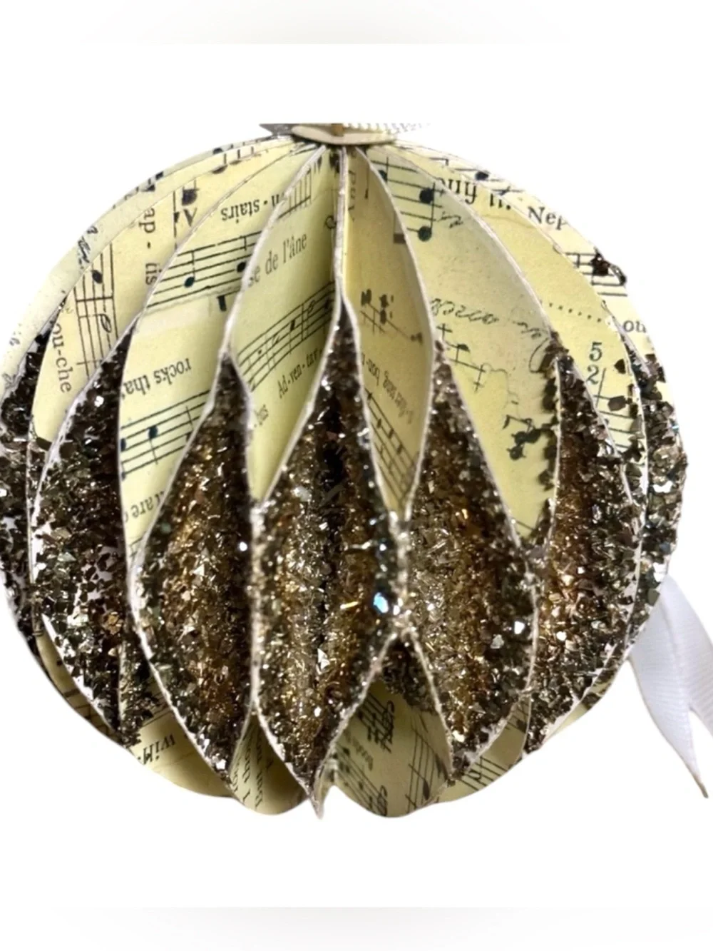 Pottery Barn 3 Pc Music Notes German Glitter Glass Domed Christmas Ornaments